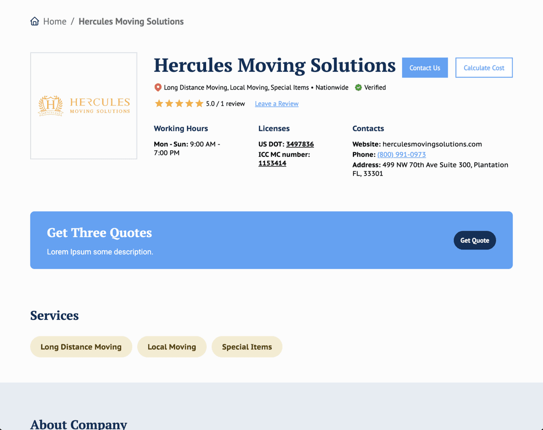 Mover Page Screenshot